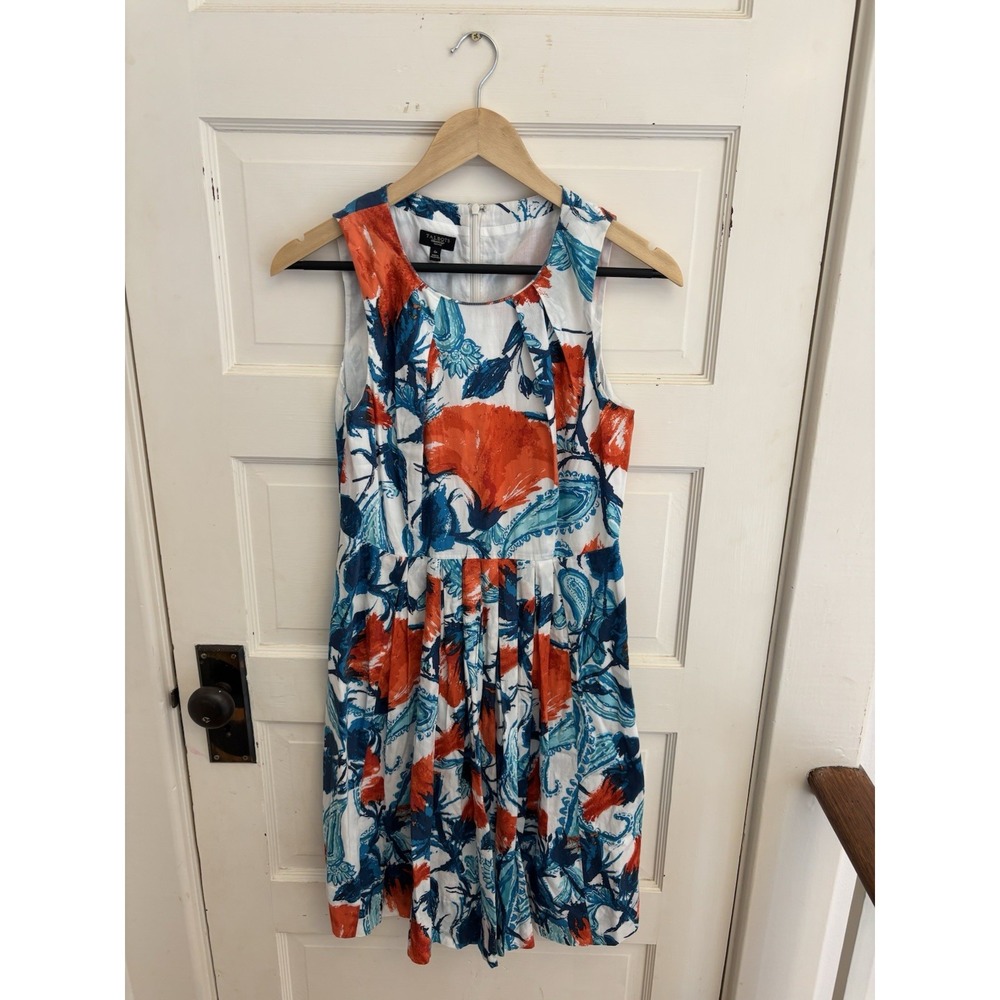 Talbots Women's White Floral A-line Pleated Sleeveless Dress 100% Cotton Size 4P